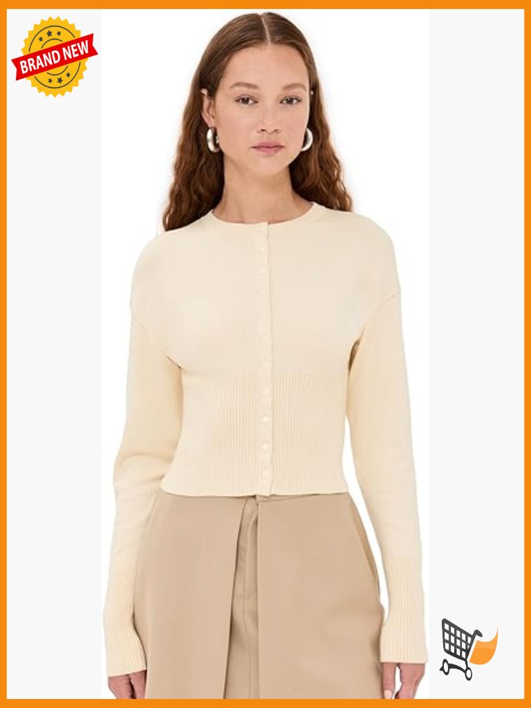 Mid-Weight Knit Cardigan With Snap Cuffs, Crew Neck